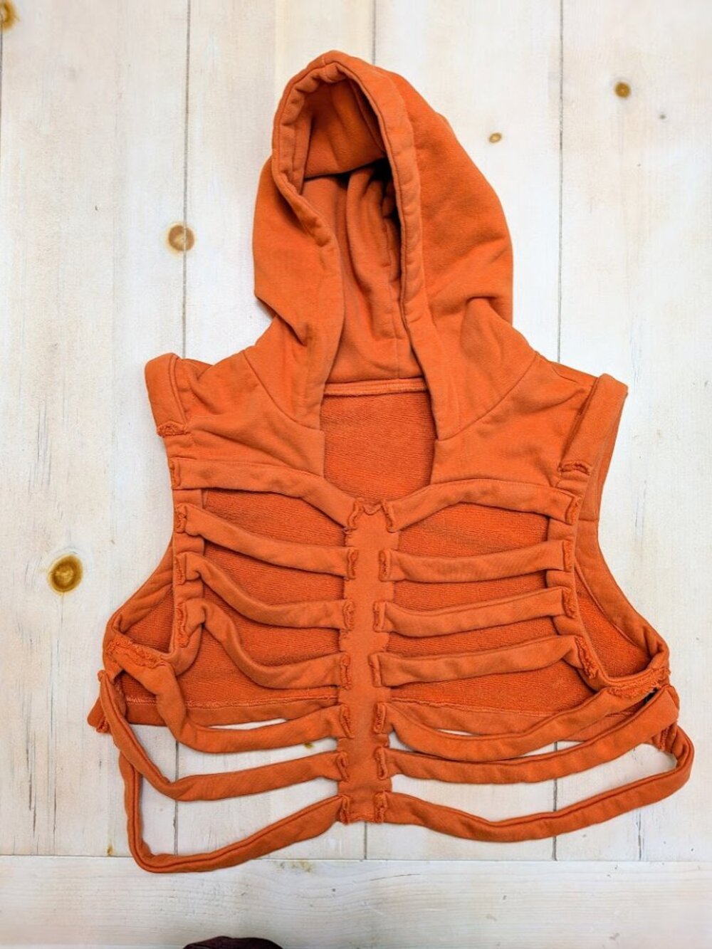 YNFS Korea Orange Cutout Cage Hooded Crop Sweatshirt Vest 100% Cotton